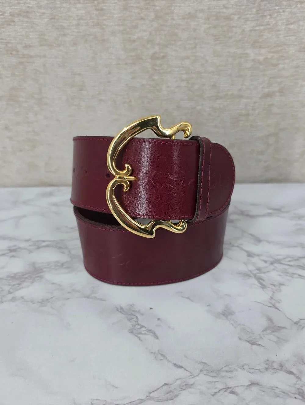 Axcess Italian Vintage Wide Burgundy Leather Waist Belt Gold Buckle **Edit*